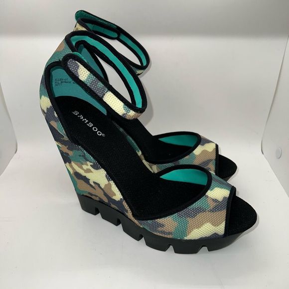 Bamboo Ellen-07 Camo Mesh Wedge Sandals Size 7.5 Brand New - Picture 4 of 10